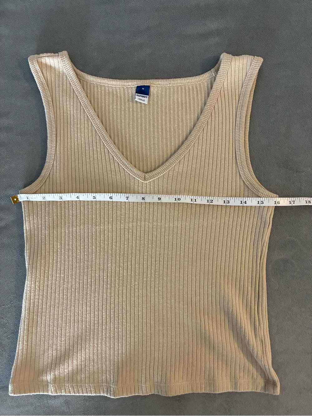 Ribbed V-Neck Tank Top in Beige - Picture 5 of 6